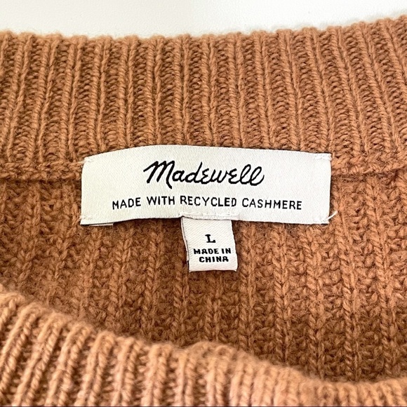 NEW Madewell (Re)sourced Cashmere Ribbed Henley Sweater Honey Chestnut Large - Picture 15 of 16